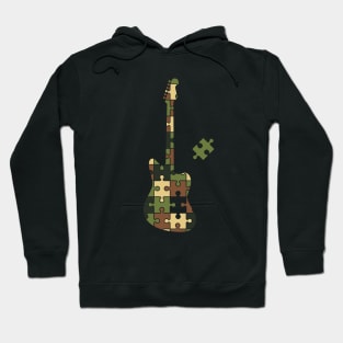 Camouflage Puzzle Offset Style Electric Guitar Silhouette Hoodie